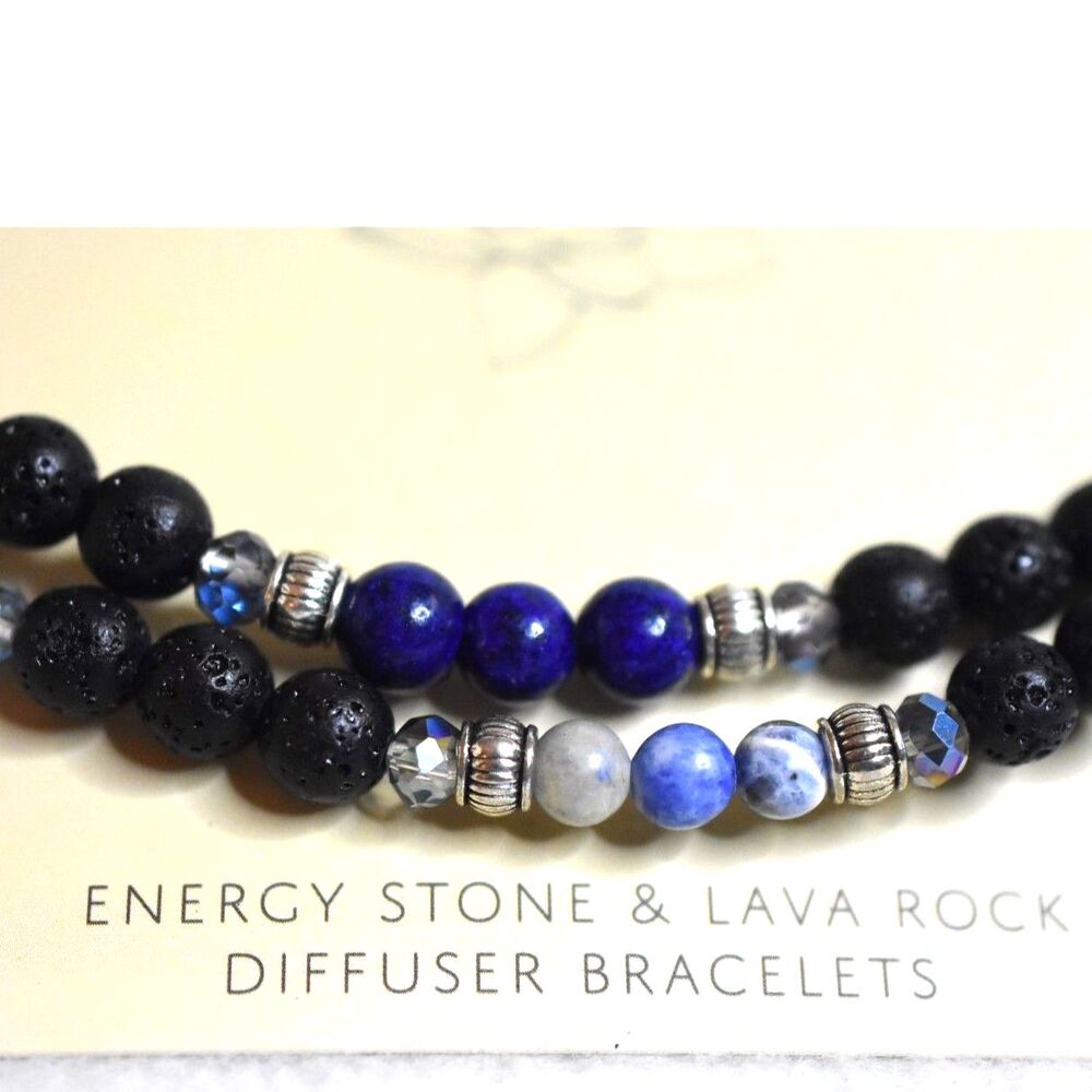 NWT Essential Energy Stones/Lava Rocks Diffuser Set Of 2 Stretch 6" Bracelets